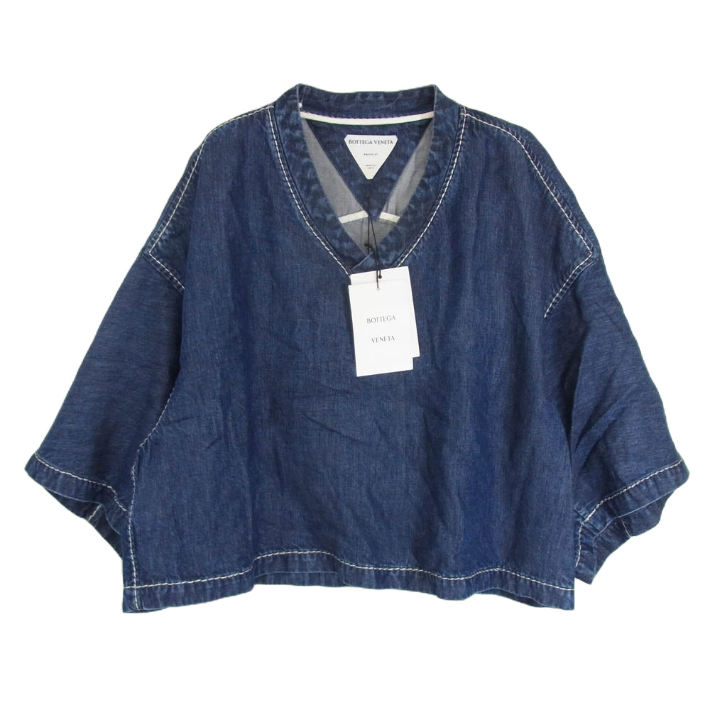 BOTTEGAVENETA ボッテガヴェネタ 657734 V0SH0 クロップド デニム シャツ ステッチ トップス インディゴブルー系 40【中古】