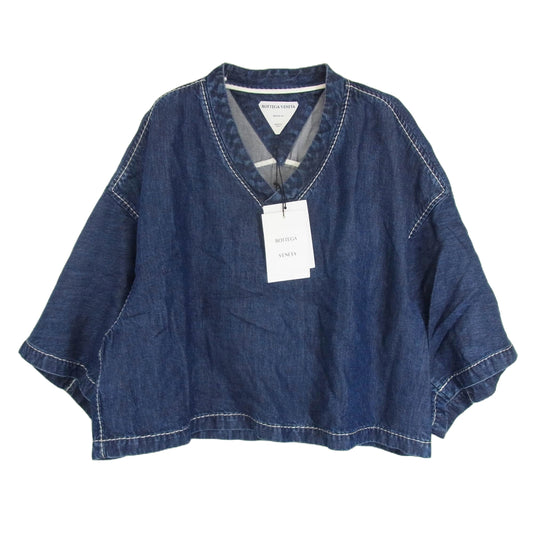 BOTTEGAVENETA ボッテガヴェネタ 657734 V0SH0 クロップド デニム シャツ ステッチ トップス インディゴブルー系 40【中古】