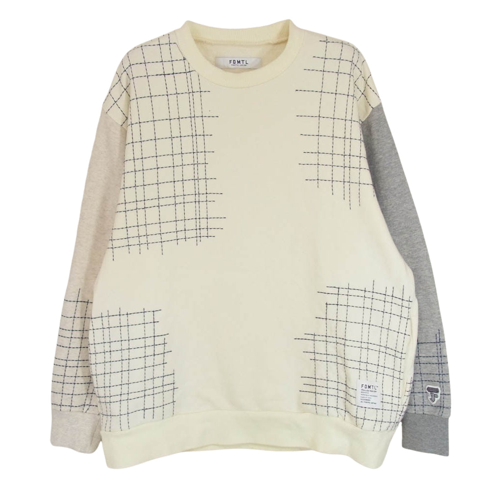 ファンダメンタル SASHIKO STITCHING SWEAT SHIRT 刺し子 ステッチング スウェット シャツ オフホワイト系 4【中古】