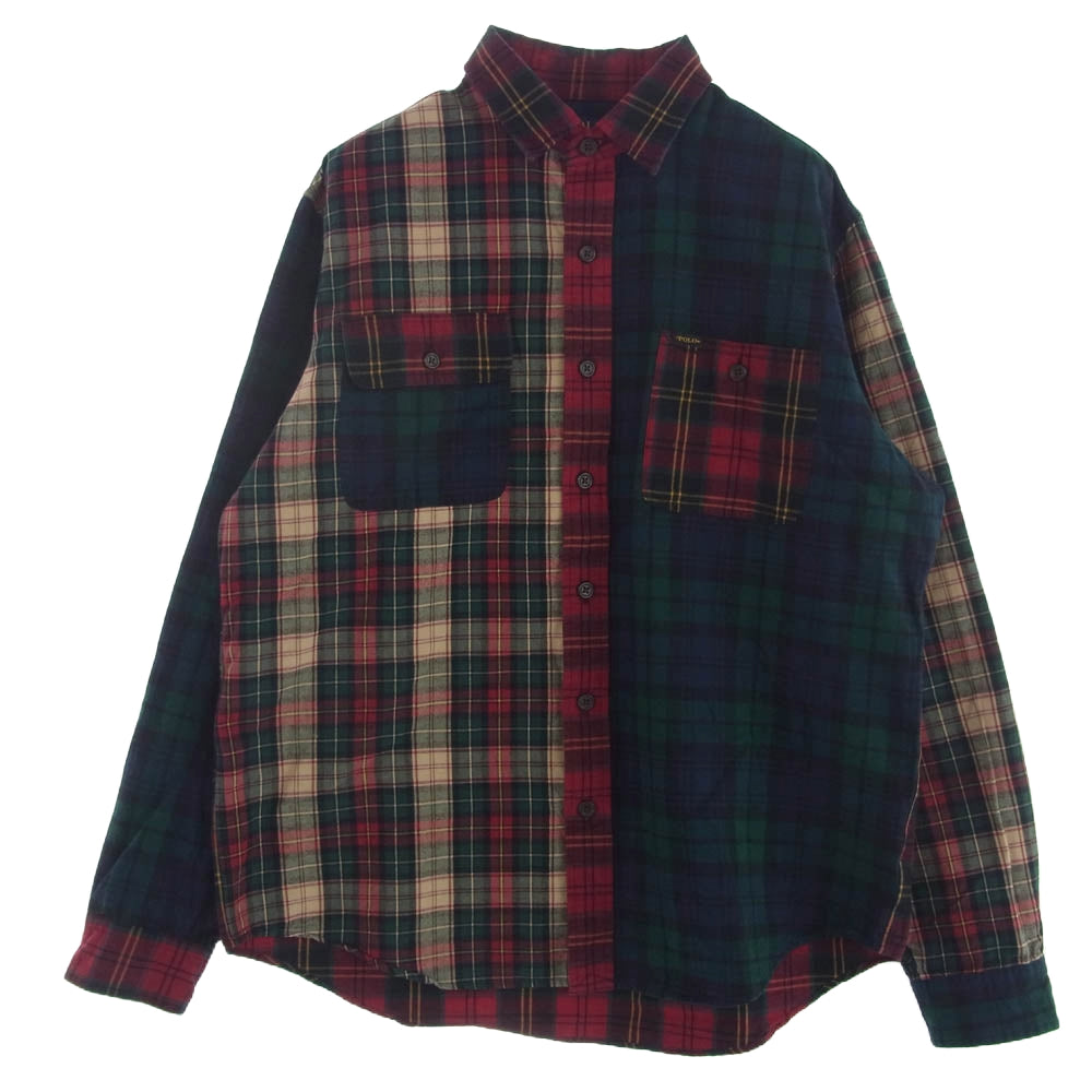 POLO RALPH LAUREN ポロ・ラルフローレン クレイジーパターン チェック シャツ 長袖 レッド系 グリーン系 L【中古】