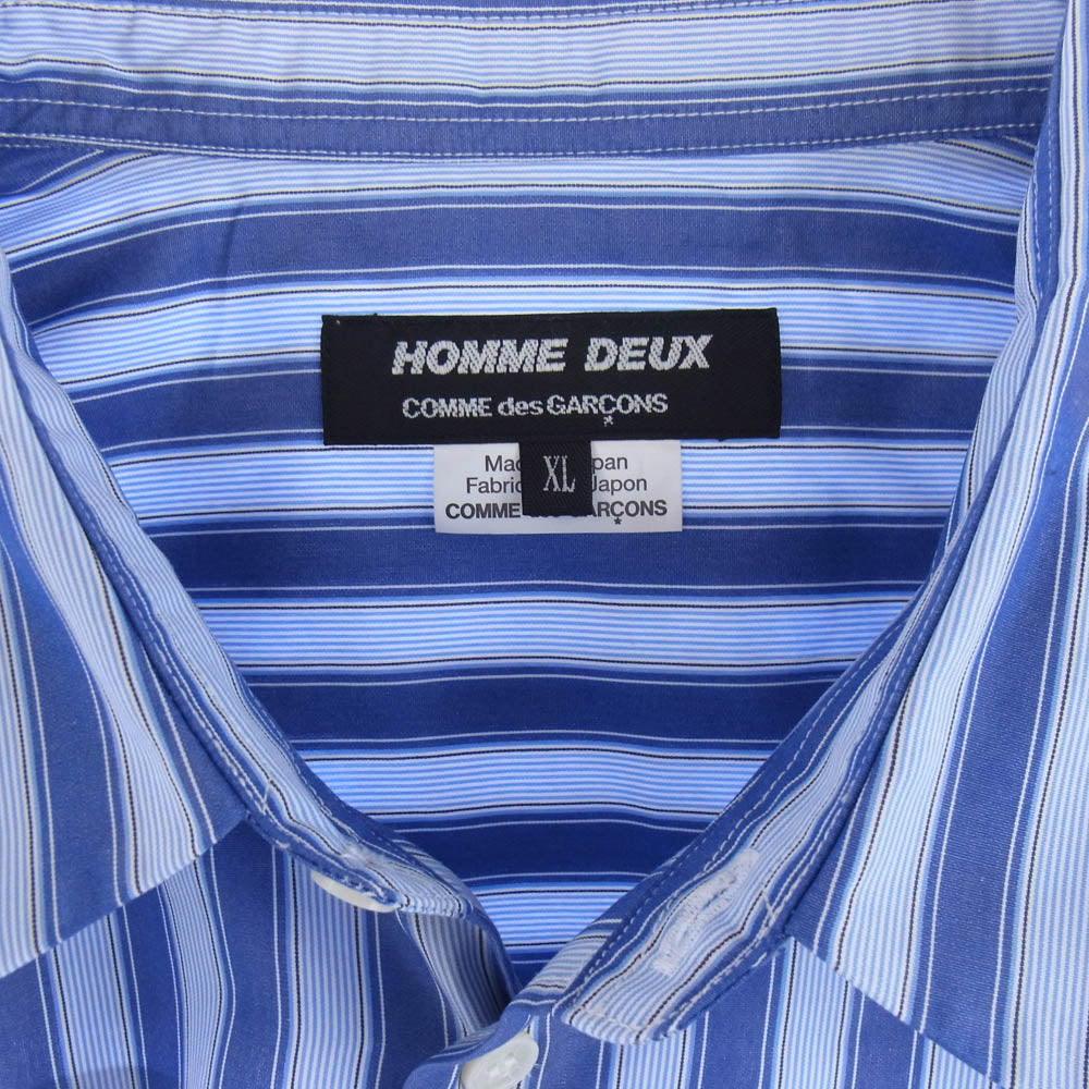 COMME des GARCONS HOMME DEUX コムデギャルソンオムドゥ DM-B021 ストライプ 切替し 長袖 シャツ ブルー系 XL【美品】【中古】