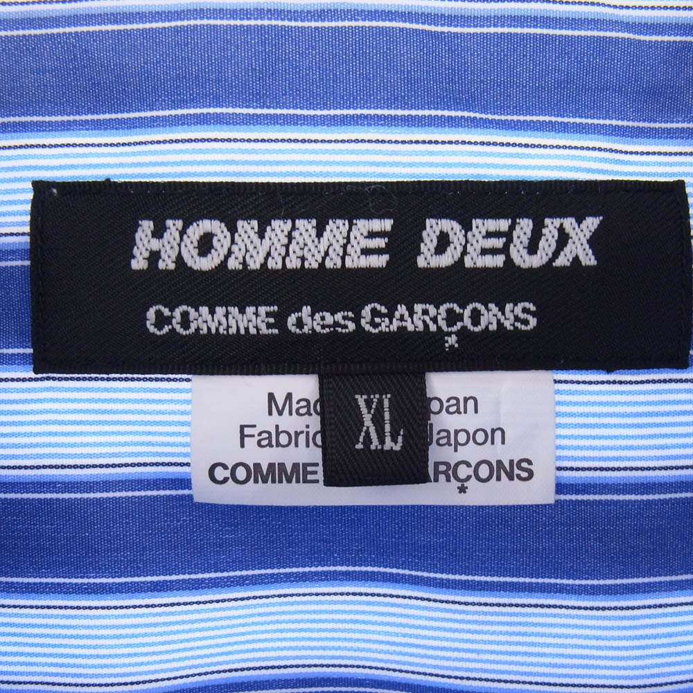 COMME des GARCONS HOMME DEUX コムデギャルソンオムドゥ DM-B021 ストライプ 切替し 長袖 シャツ ブルー系 XL【美品】【中古】