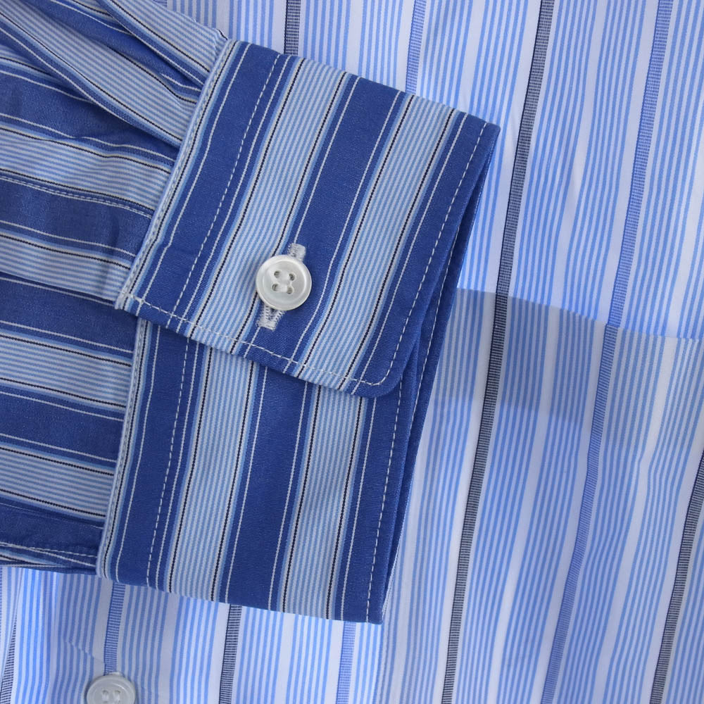 COMME des GARCONS HOMME DEUX コムデギャルソンオムドゥ DM-B021 ストライプ 切替し 長袖 シャツ ブルー系 XL【美品】【中古】