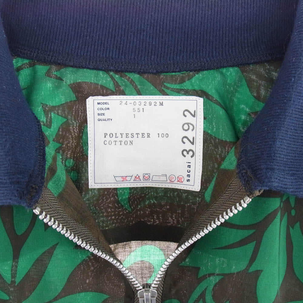 Sacai サカイ 24SS Floral Print Pullover フローラル プリント プルオーバー 半袖 シャツ グリーン系 1【中古】