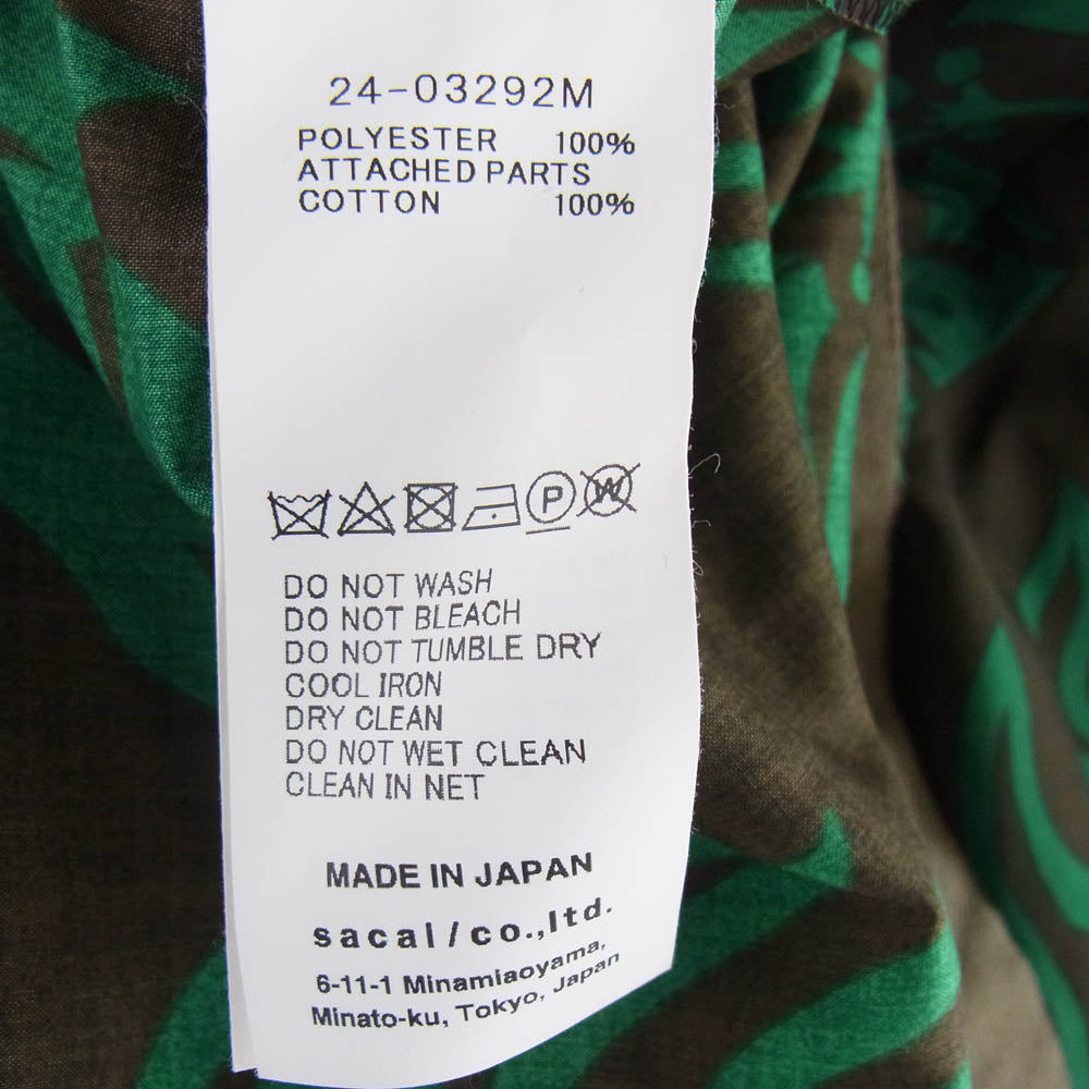 Sacai サカイ 24SS Floral Print Pullover フローラル プリント プルオーバー 半袖 シャツ グリーン系 1【中古】