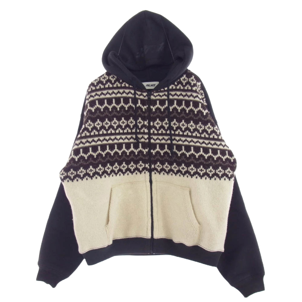 JUNYA WATANABE COMME des GARCONS MAN ジュンヤワタナベコムデギャルソンマン 24AW WN-T903 × PALACE パレス Customized Parka Shetland Wool カスタマイズ ジップアップ スウェット ニット パーカー ブラック系 S【中古】