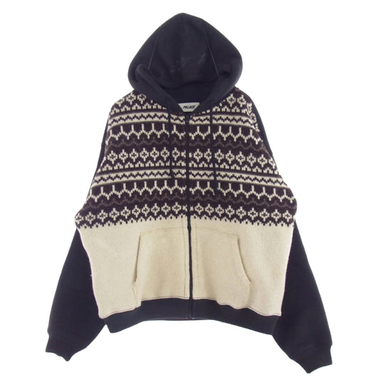 JUNYA WATANABE COMME des GARCONS MAN ジュンヤワタナベコムデギャルソンマン 24AW WN-T903 × PALACE パレス Customized Parka Shetland Wool カスタマイズ ジップアップ スウェット ニット パーカー ブラック系 S【中古】
