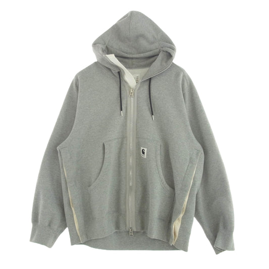 Sacai サカイ 23SS 23-0556S × Carhartt WIP Hoodie カーハート ジップアップ スウェットパーカー グレー系 5【中古】