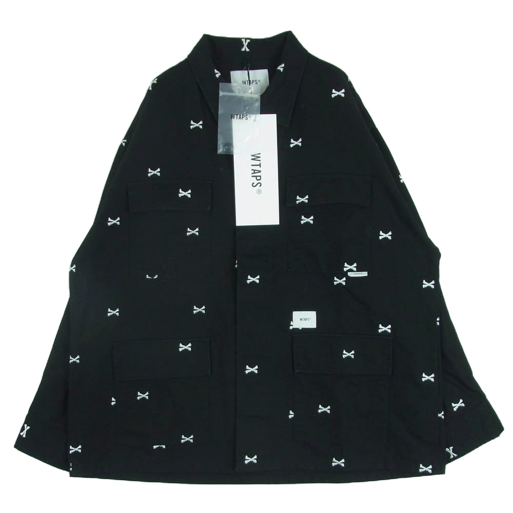 WTAPS ダブルタップス 22SS 221WVDT-SHM02 JUNGLE 01 LS COTTON OXFORD TEXTILE ジャングル 01 ロングスリーブ シャツ コットン クロスボーン ジャケット ブラック系 ホワイト系 03【中古】