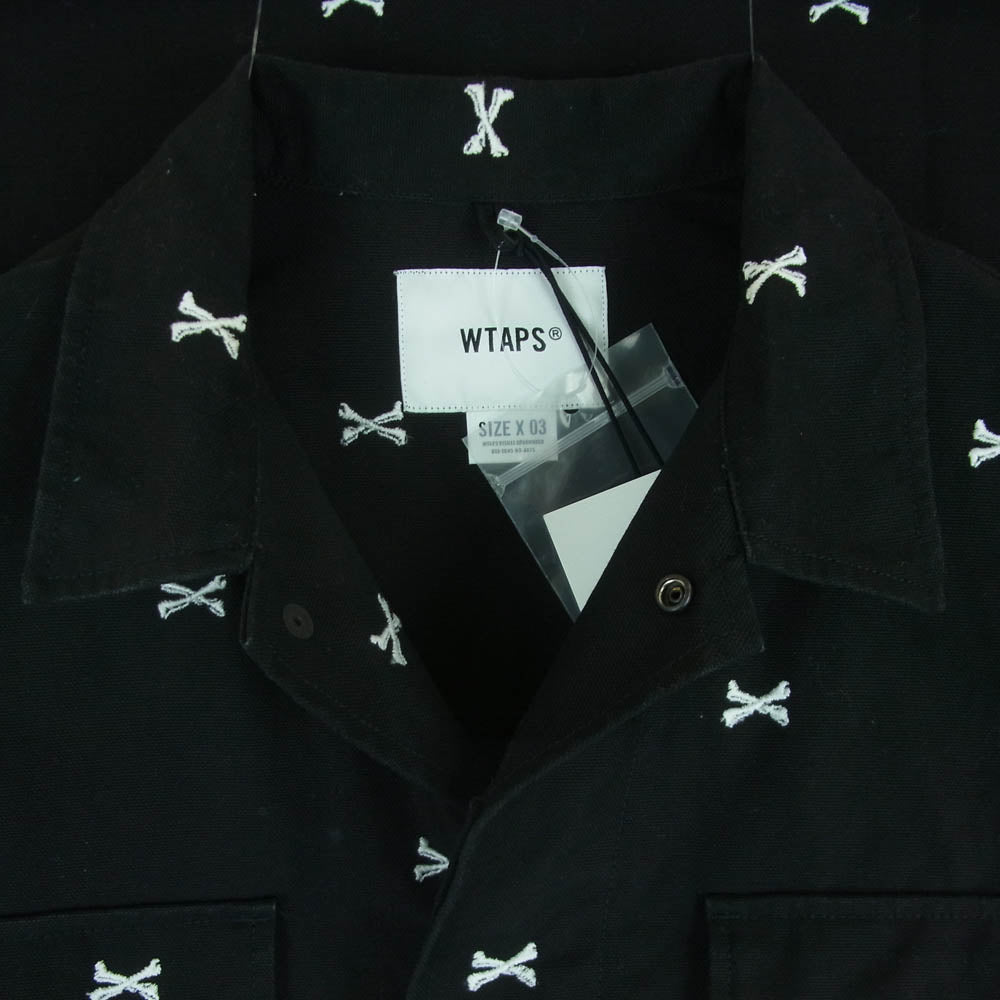 WTAPS ダブルタップス 22SS 221WVDT-SHM02 JUNGLE 01 LS COTTON OXFORD TEXTILE ジャングル 01 ロングスリーブ シャツ コットン クロスボーン ジャケット ブラック系 ホワイト系 03【中古】