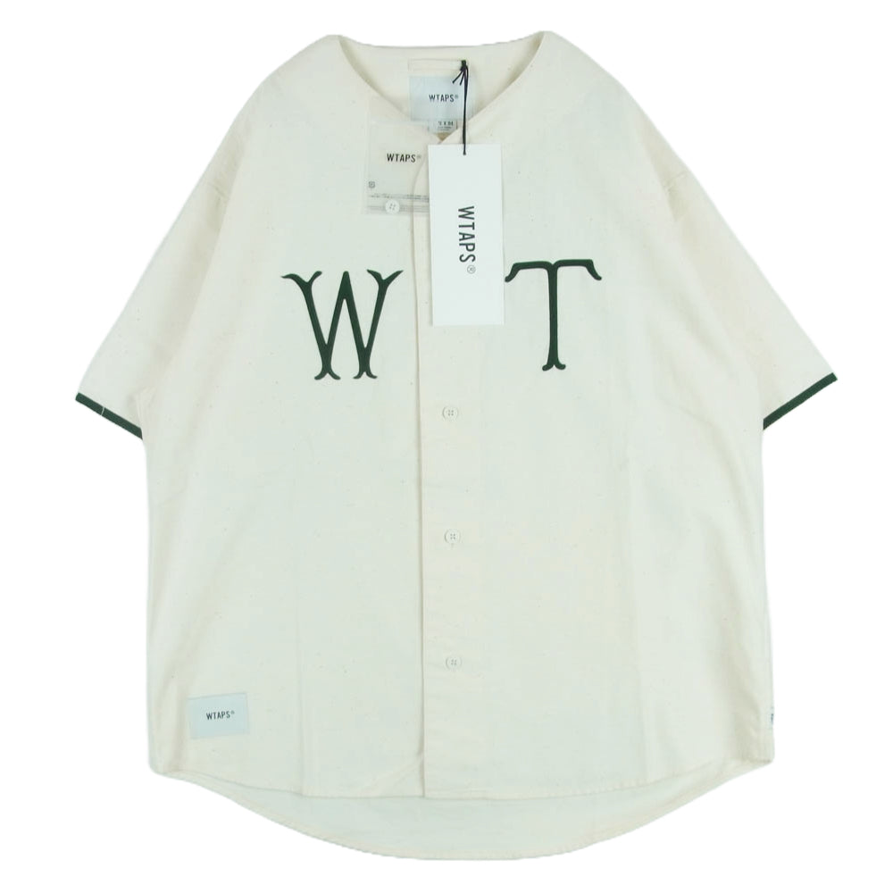 WTAPS ダブルタップス 24SS 241TQDT-SHM05 League SS Cotton Satin Spina White リーグ コットン サテン スピナ ベースボール シャツ 半袖 オフホワイト系 04【極上美品】【中古】