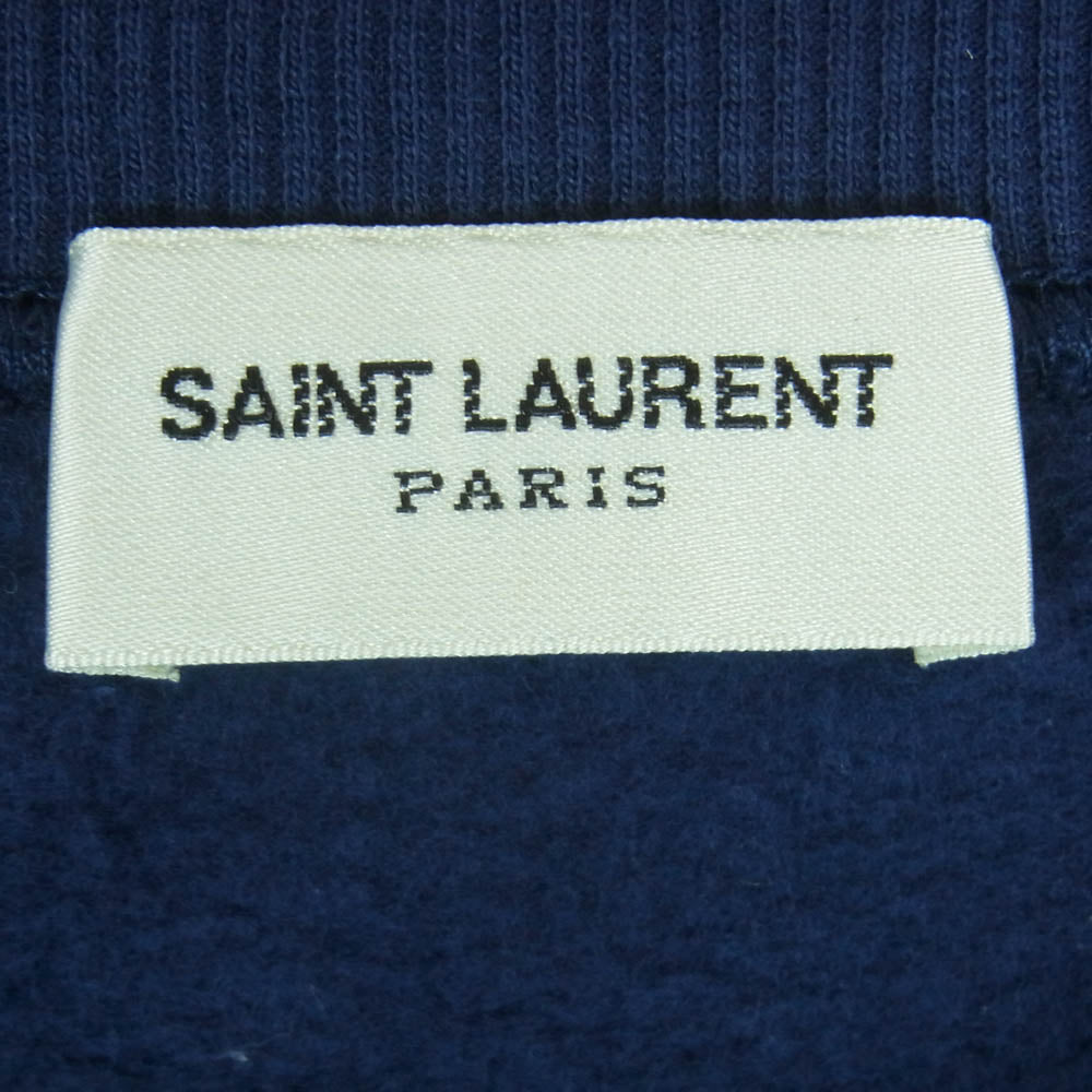 SAINT LAURENT サンローラン 666987 Y36IP Logo Print Sweat Shirt YSL ヴィンテージ ロゴ クルーネック スウェット ネイビー系 M【極上美品】【中古】