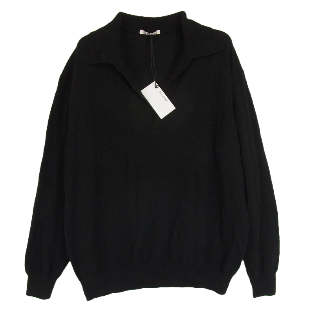 AURALEE オーラリー 24AW A24SP02SC SUPER FINE CASHMERE SILK KNIT SKIPPER POLO カシミヤ シルク スキッパー 長袖ニットポロシャツ ブラック系 3【美品】【中古】