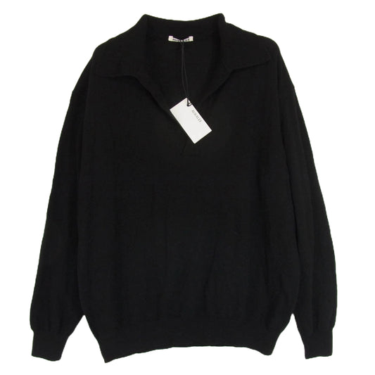AURALEE オーラリー 24AW A24SP02SC SUPER FINE CASHMERE SILK KNIT SKIPPER POLO カシミヤ シルク スキッパー 長袖ニットポロシャツ ブラック系 3【美品】【中古】