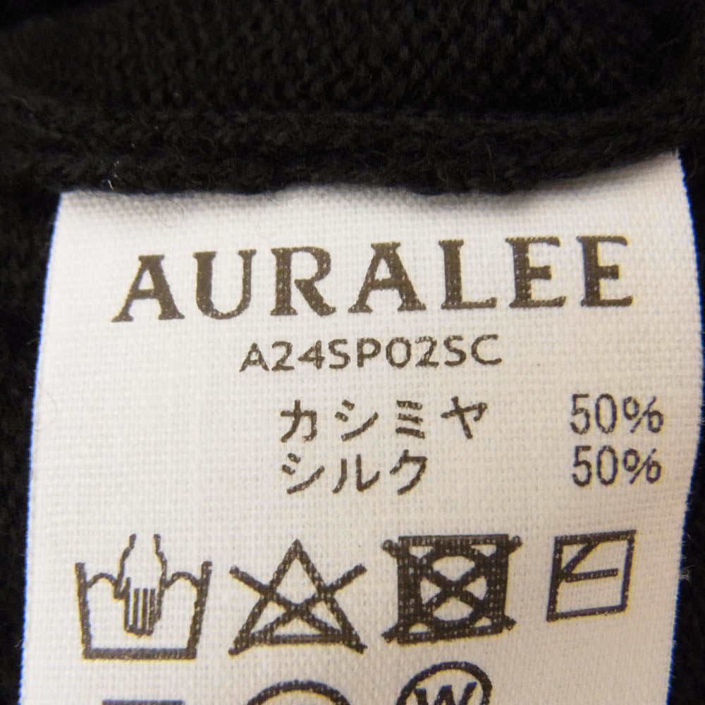 AURALEE オーラリー 24AW A24SP02SC SUPER FINE CASHMERE SILK KNIT SKIPPER POLO カシミヤ シルク スキッパー 長袖ニットポロシャツ ブラック系 3【美品】【中古】