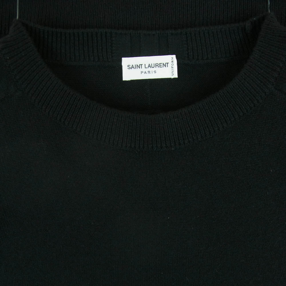 SAINT LAURENT サンローラン 622227 YALL2 カシミヤ 100% カシミア クルーネック 長袖 セーター ニット ブラック系 M【極上美品】【中古】