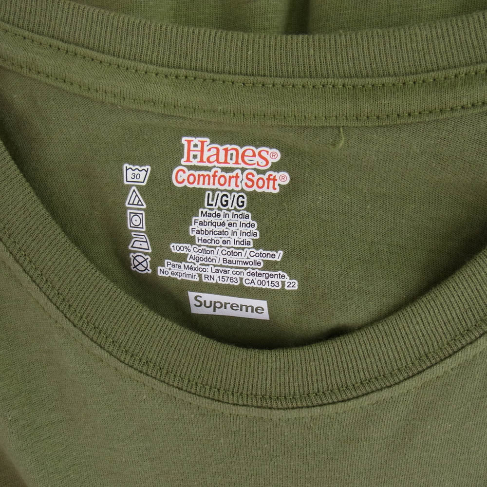 Supreme シュプリーム 22SS × Hanes Tagless Tee ヘインズ パック Tシャツ 半袖 カットソー カーキグリーン系 L【中古】