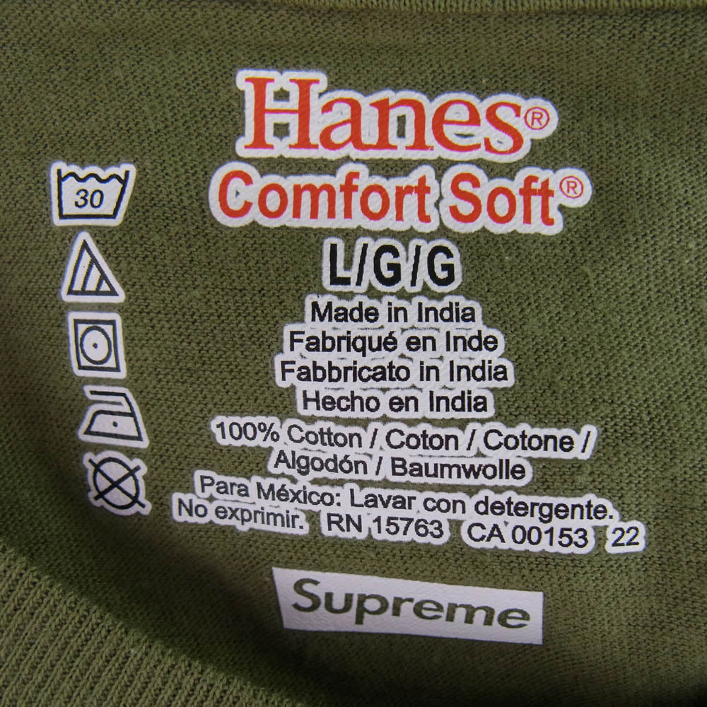 Supreme シュプリーム 22SS × Hanes Tagless Tee ヘインズ パック Tシャツ 半袖 カットソー カーキグリーン系 L【中古】