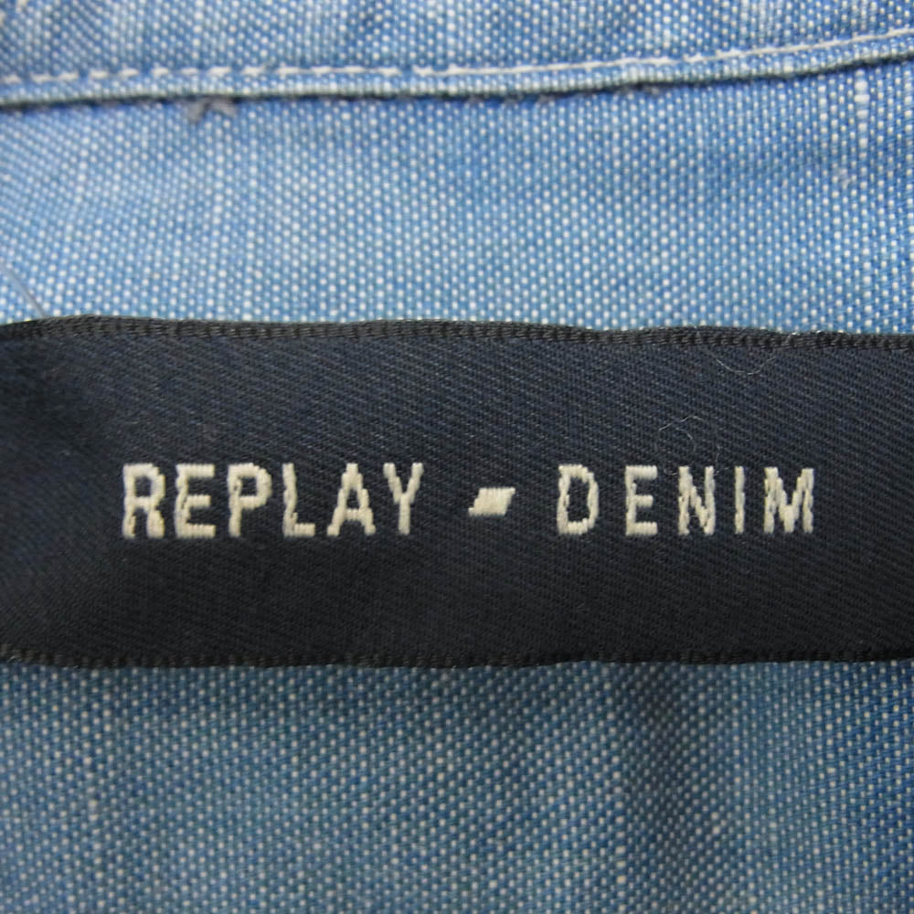 REPLAY リプレイ スナップボタン シャンブレー ワーク シャツ 長袖 インディゴブルー系 L【中古】