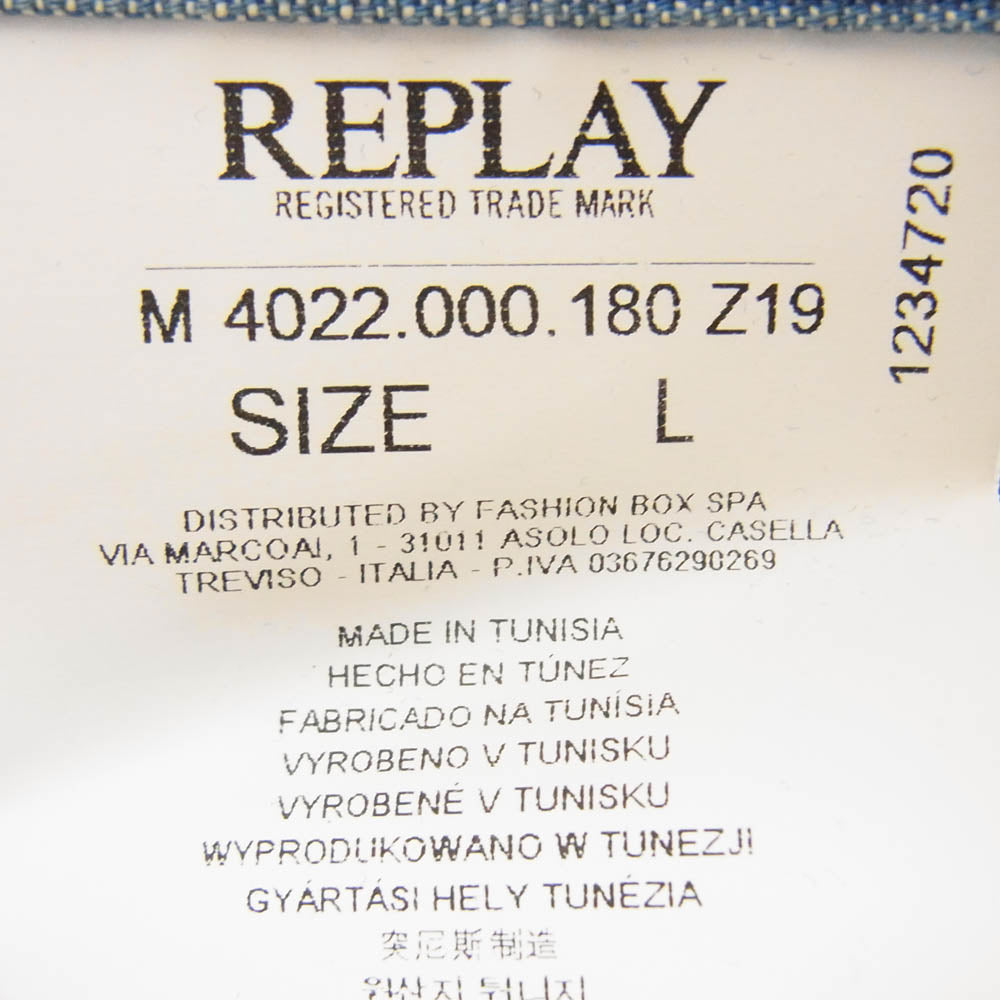 REPLAY リプレイ スナップボタン シャンブレー ワーク シャツ 長袖 インディゴブルー系 L【中古】