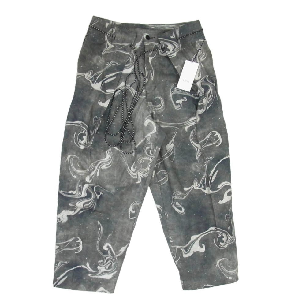 KUON クオン 114PT020200 Suminagashi Printed Hakama Trousers 墨流し ハカマ トラウザーズ パンツ チャコール系 L【美品】【中古】