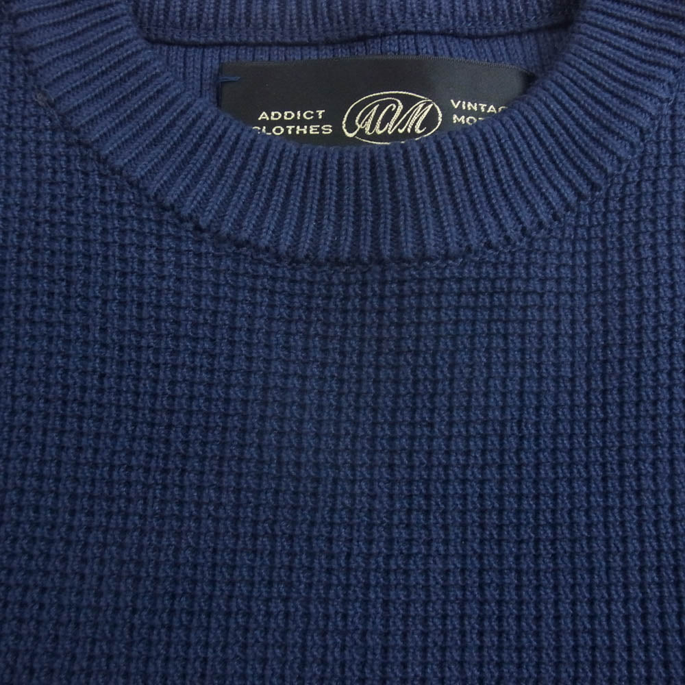ADDICT CLOTHES アディクトクローズ パテッドワッフル コットン ニット ネイビー系 36【中古】