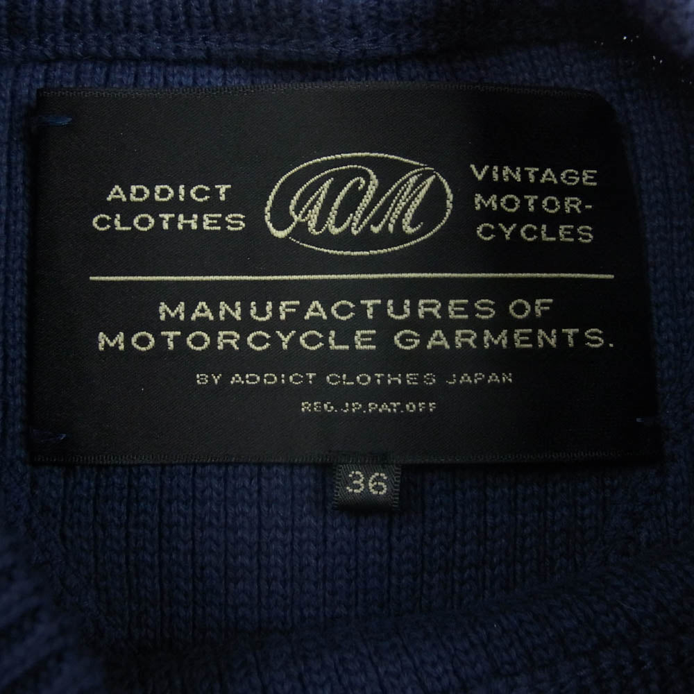 ADDICT CLOTHES アディクトクローズ パテッドワッフル コットン ニット ネイビー系 36【中古】