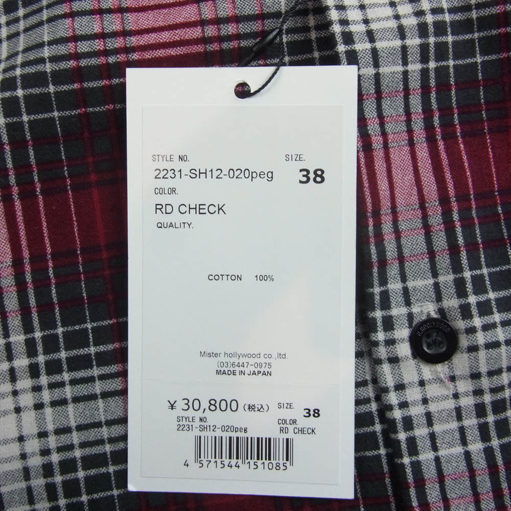N.HOOLYWOOD エヌハリウッド 22231-SH12-020peg COMPILE HALF SLEEVE SHIRT コンパイル ハーフスリーブ シャツ 半袖 チェック レッド系 38【新古品】【未使用】【中古】