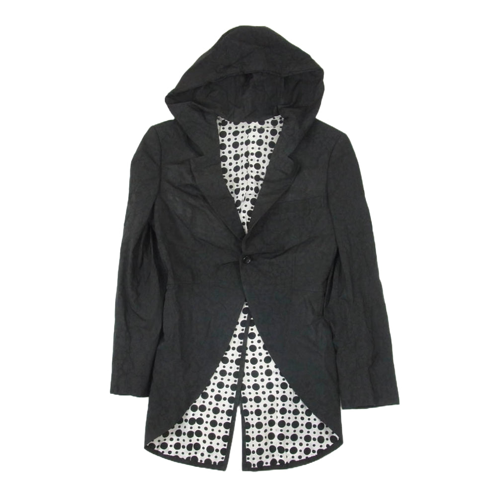 COMME des GARCONS HOMME PLUS コムデギャルソンオムプリュス PC-J013 AD2008 裏地ドット 総柄 燕尾 フード ジャケット ブラック系 S【中古】