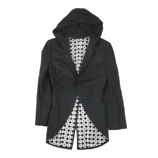 COMME des GARCONS HOMME PLUS コムデギャルソンオムプリュス PC-J013 AD2008 裏地ドット 総柄 燕尾 フード ジャケット ブラック系 S【中古】