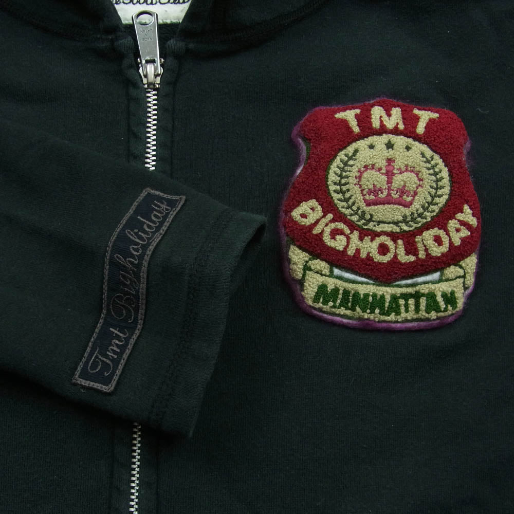 TMT ティーエムティー BIGHOLIDAY ワッペン ジップ パーカー コットン 日本製 ブラック系 S【中古】