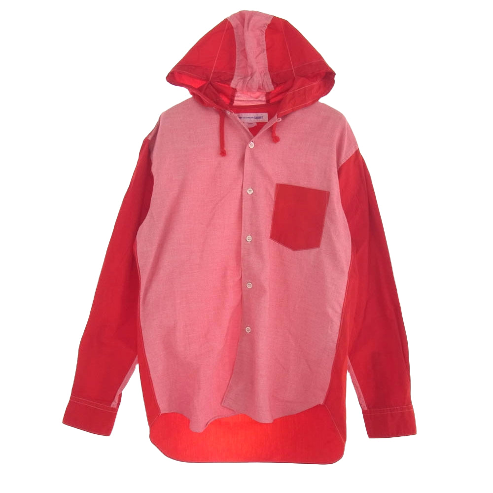 コムデギャルソンシャツ W19054 カラー切替 フーデッド シャツ 長袖 レッド系 XS【中古】