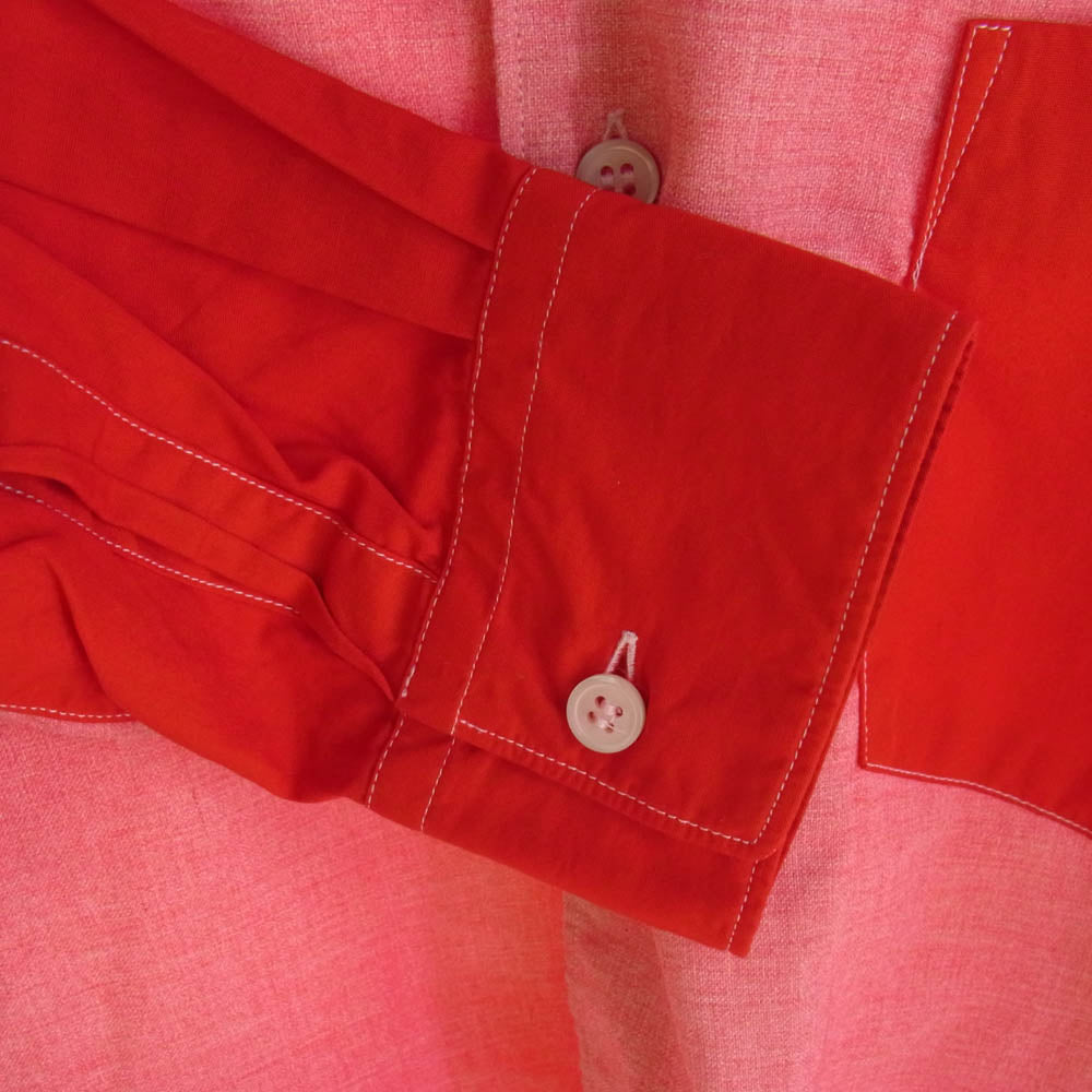 コムデギャルソンシャツ W19054 カラー切替 フーデッド シャツ 長袖 レッド系 XS【中古】