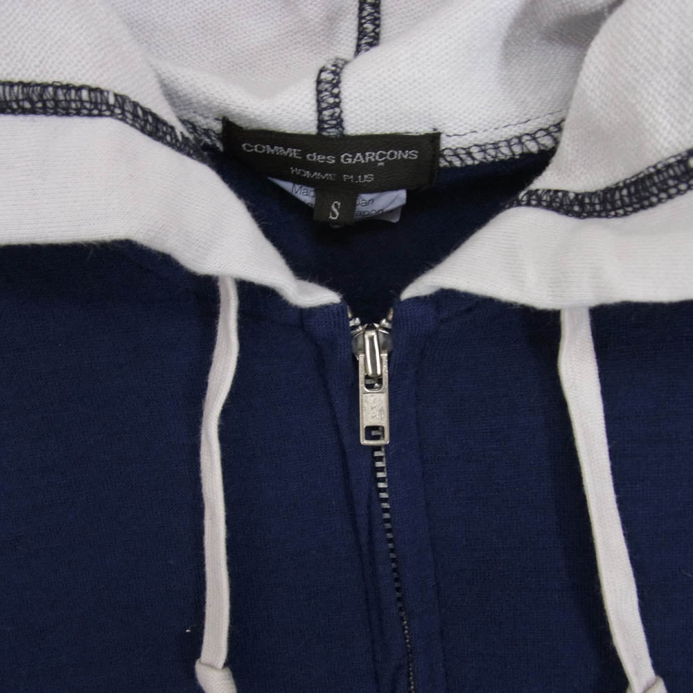 COMME des GARCONS HOMME PLUS コムデギャルソンオムプリュス AD2010 PF-T060 異素材切替 ジップアップ フーディー パーカー ネイビー系 S【中古】