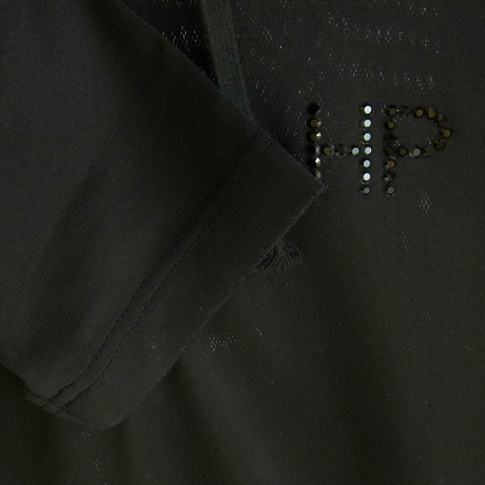 COMME des GARCONS HOMME PLUS コムデギャルソンオムプリュス AD2008 PC-T043 胸HP ロゴストーン ポリエステル フーデット ロング プルオーバー パーカー ブラック系 S【中古】