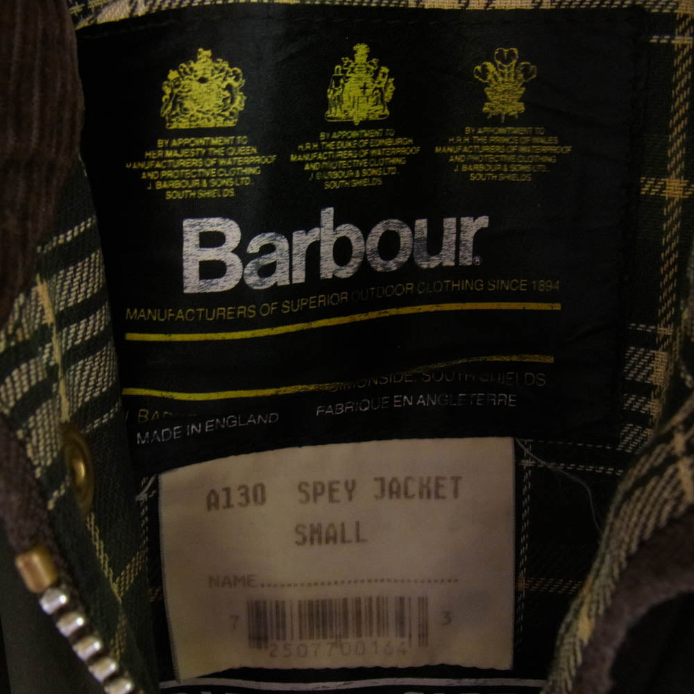 Barbour バブアー ヴィンテージ 90s 94年製 スリーワラント SPEY JACKET スペイ セージ ワックス オイルド ジャケット カーキ系 S【中古】