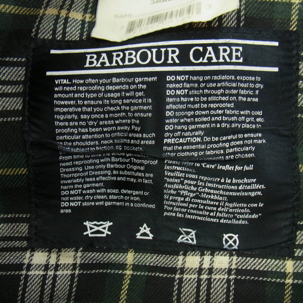Barbour バブアー ヴィンテージ 90s 94年製 スリーワラント SPEY JACKET スペイ セージ ワックス オイルド ジャケット カーキ系 S【中古】