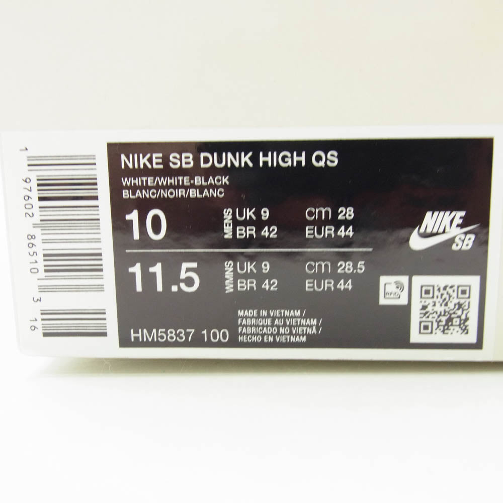NIKE ナイキ HM5837-100 × ANTIHERO アンタイヒーロー SB Dunk High QS White ダンクハイ ハイカット スニーカー ホワイト系 28cm【新古品】【未使用】【中古】
