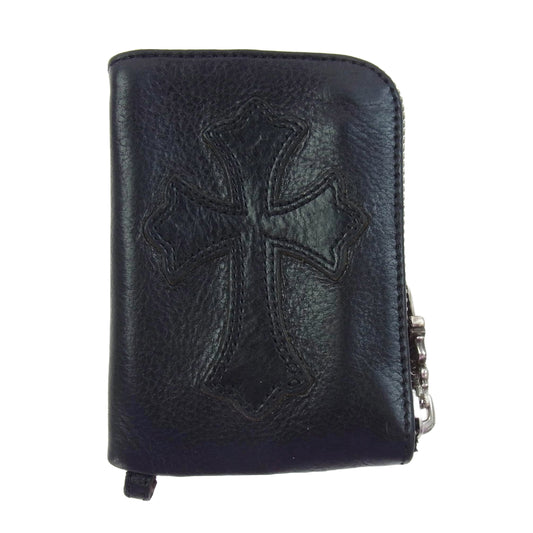 CHROME HEARTS クロムハーツ（原本無） TINY ZIP WALLET CEMETERY タイニー ジップ ウォレット セメタリー クロスパッチ レザー コインケース ブラック系【中古】