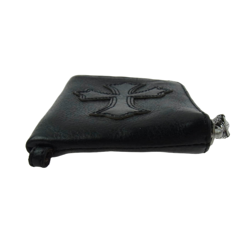 CHROME HEARTS クロムハーツ（原本無） TINY ZIP WALLET CEMETERY タイニー ジップ ウォレット セメタリー クロスパッチ レザー コインケース ブラック系【中古】