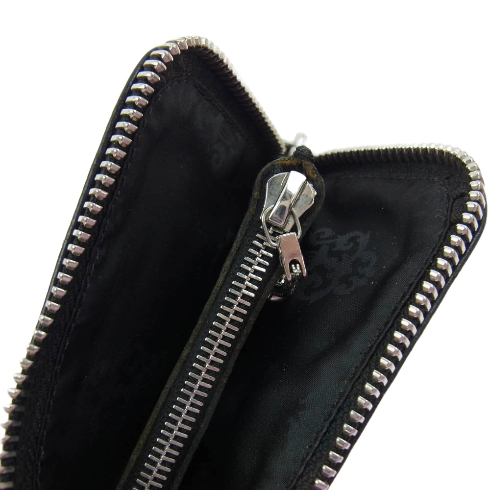 CHROME HEARTS クロムハーツ（原本無） TINY ZIP WALLET CEMETERY タイニー ジップ ウォレット セメタリー クロスパッチ レザー コインケース ブラック系【中古】