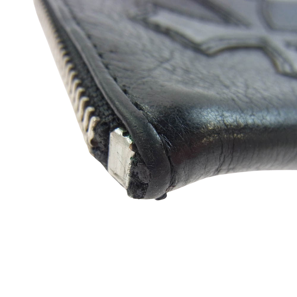 CHROME HEARTS クロムハーツ（原本無） TINY ZIP WALLET CEMETERY タイニー ジップ ウォレット セメタリー クロスパッチ レザー コインケース ブラック系【中古】