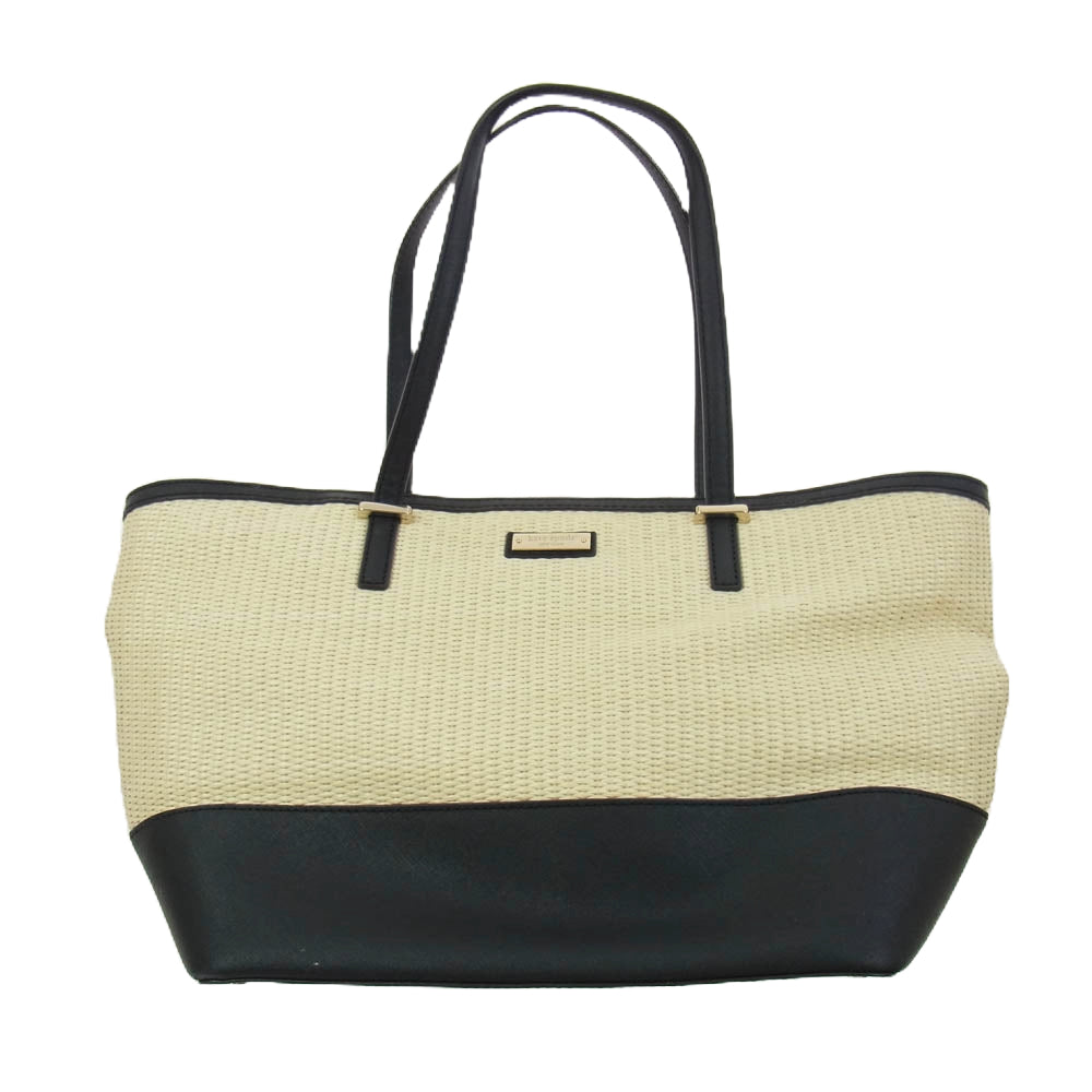 Kate Spade ケイトスペード ストロー サフィアーノ レザー かご バッグ トートバッグ ベージュ系 ブラック系【中古】