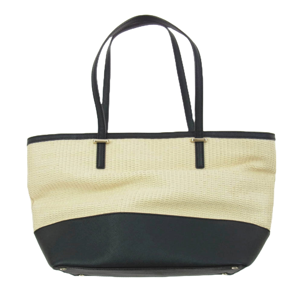 Kate Spade ケイトスペード ストロー サフィアーノ レザー かご バッグ トートバッグ ベージュ系 ブラック系【中古】