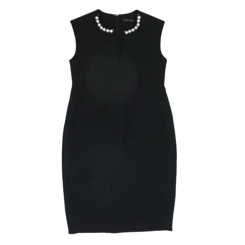 YOKO CHAN ヨーコチャン YCD-318-395 パール スリットネック ノースリーブ バルーン ワンピース ブラック系 38【美品】【中古】