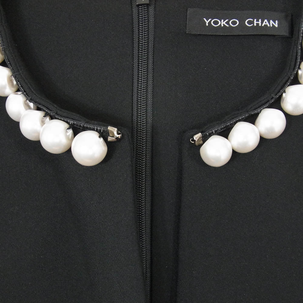 YOKO CHAN ヨーコチャン YCD-318-395 パール スリットネック ノースリーブ バルーン ワンピース ブラック系 38【美品】【中古】