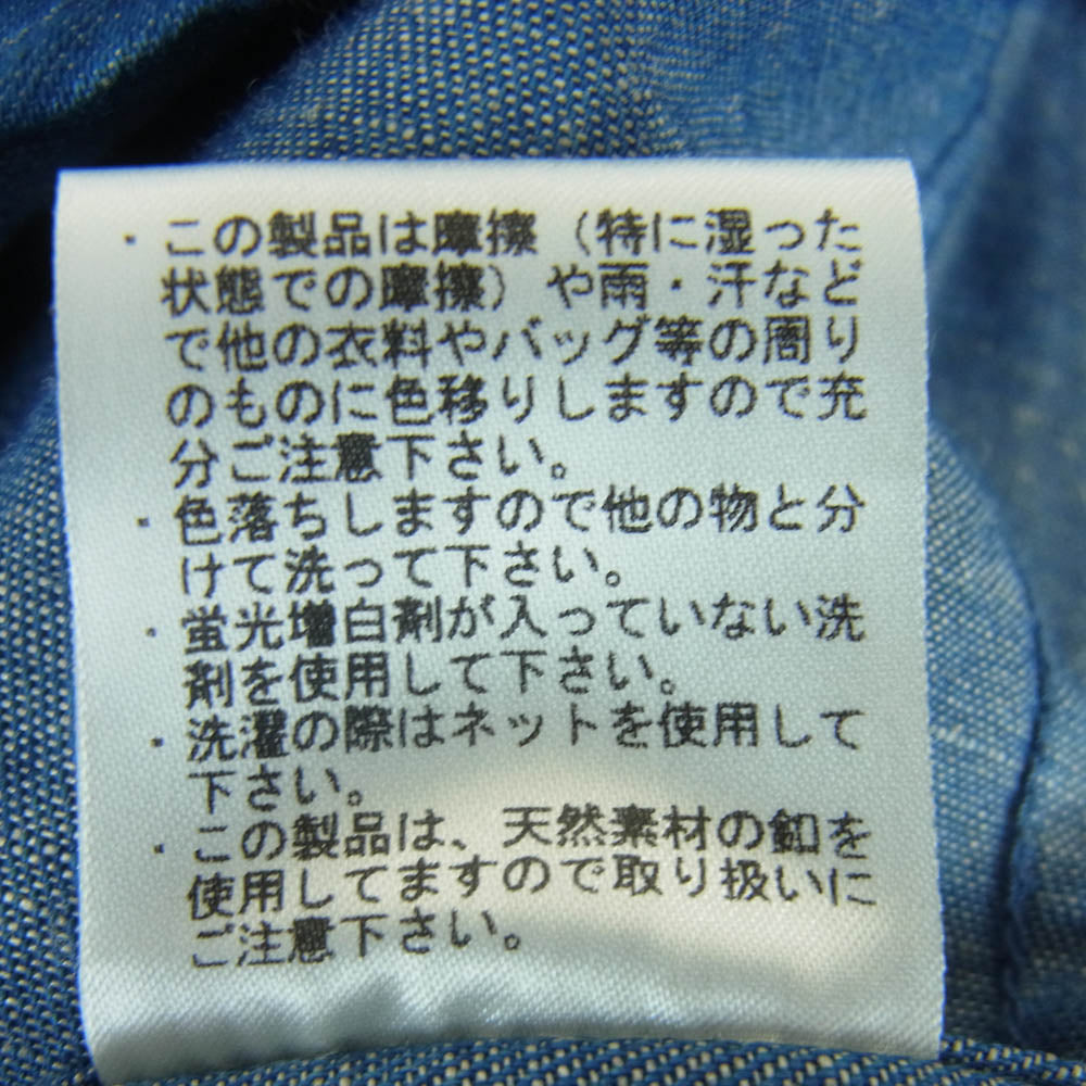 CALEE キャリー ワンポイント 刺繍 デニム シャンブレー シャツ 半袖 コットン リネン 日本製 インディゴブルー系 XL【中古】