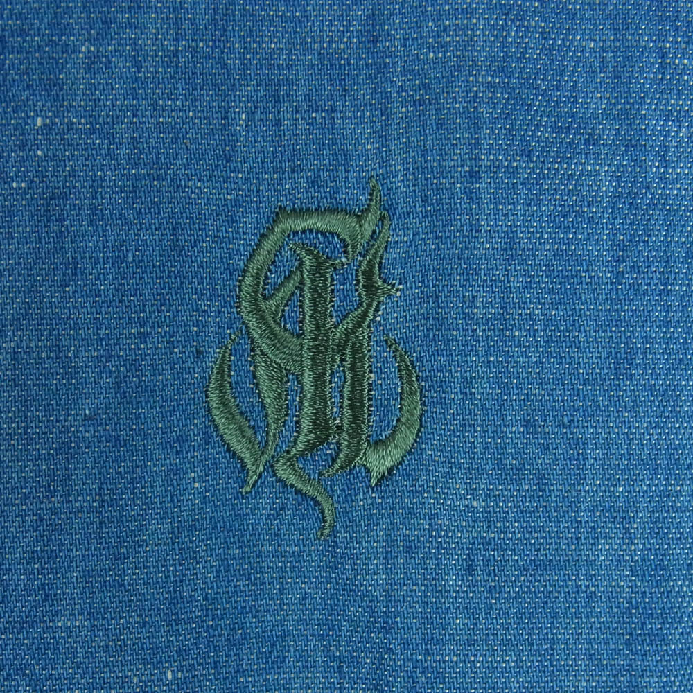CALEE キャリー ワンポイント 刺繍 デニム シャンブレー シャツ 半袖 コットン リネン 日本製 インディゴブルー系 XL【中古】