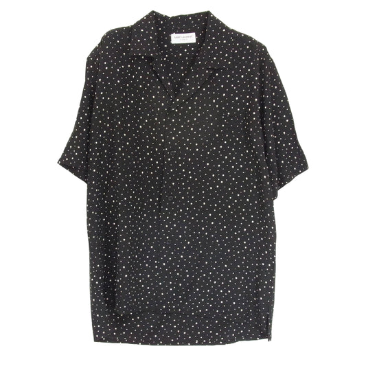 SAINT LAURENT サンローラン 531956 Y104V ドット柄 シルク 総柄 半袖 オープンカラー シャツ ブラック系 38【中古】