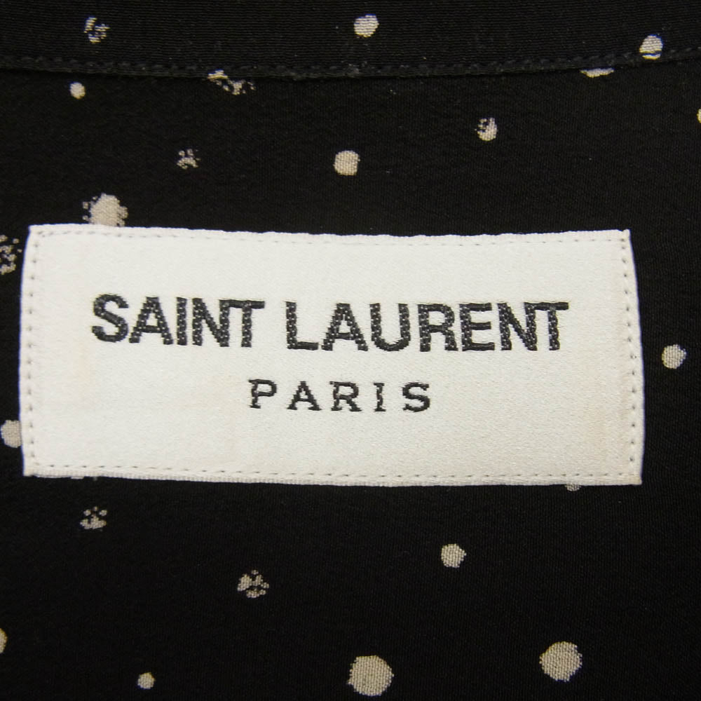 SAINT LAURENT サンローラン 531956 Y104V ドット柄 シルク 総柄 半袖 オープンカラー シャツ ブラック系 38【中古】
